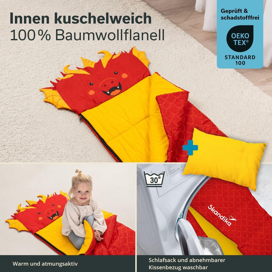 Skandika Kinderschlafsack Soti | Camping Schlafsack für Kinder bis 150 cm, buntes Design mit Tiermot