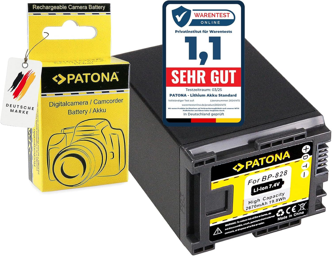 PATONA BP-828 Akku 2670mAh Kompatibel mit Canon BP-827 BP-820 BP-819 XA20 XA25 1x Batterie, 1x Batte