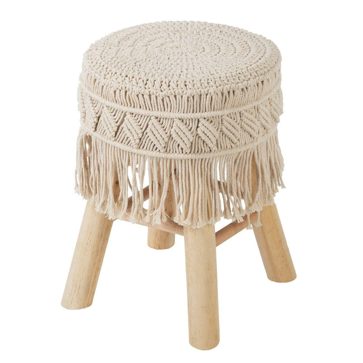 Hocker - Makramee und Holz - Beige - Atmosphera créateur d'intérieur cm Beige, cm Beige