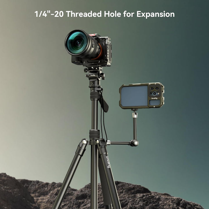 SMALLRIG 71" Videostativ mit Fluidkopf, Aluminium Kamerastativ, 360-Panorama Video Tripod für Reisen