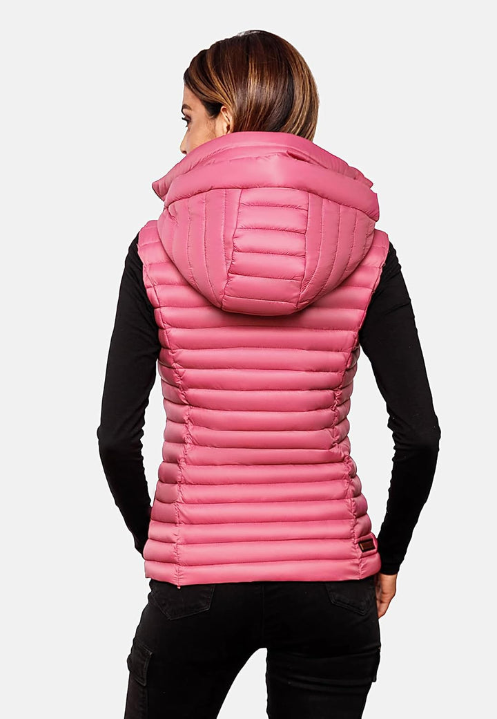 Navahoo Damen Übergangsjacke leichte Steppweste mit Abnehmbarer Kapuze Shadaa XS-3XL XS Himbeere, XS