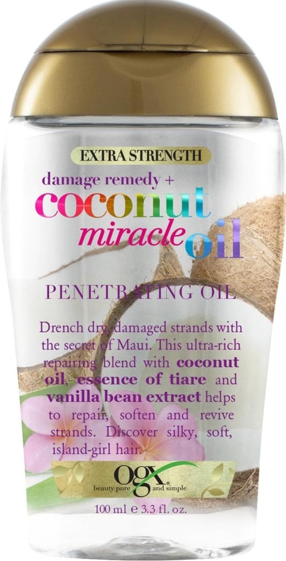 OGX Coconut Miracle Oil Extra Strength Penetrating Oil (100 ml), feuchtigkeitsspendendes Haaröl für