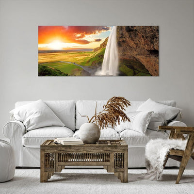 Wandbilder Dekoration Wohnzimmer Geologie island Wiese Panorama Bilder auf Leinwand 120x50cm Leinwan