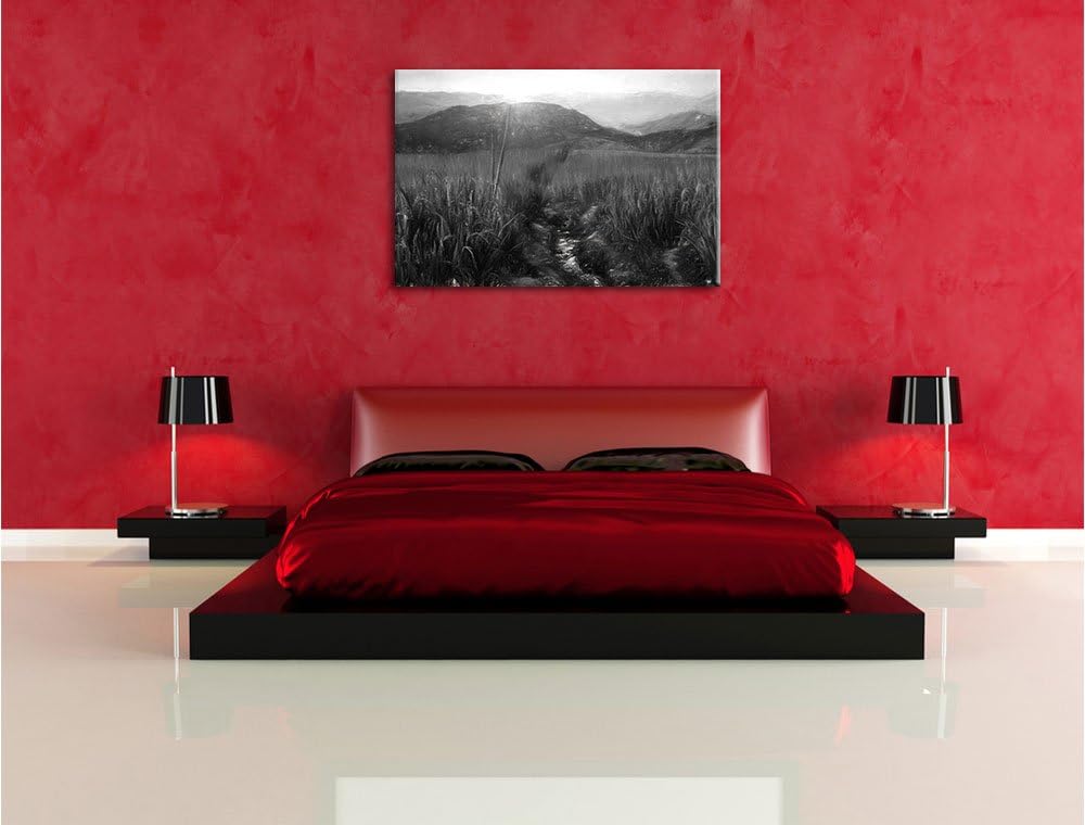 Pixxprint Reisfeld Plantage in Asien Kunst Kohle Effekt, Format: 100x70 auf Leinwand, 100x70
