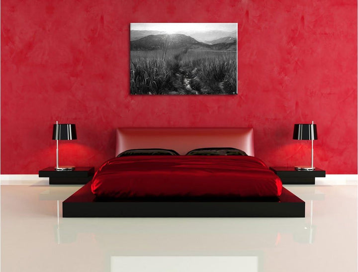 Pixxprint Reisfeld Plantage in Asien Kunst Kohle Effekt, Format: 100x70 auf Leinwand, 100x70