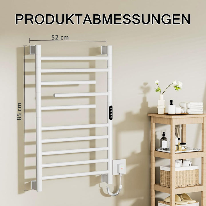 Handtuchheizkörper Elektrisch, 180°Drehung Handtuchwärmer 85 × 52cm, Weiss Handtuchheizkörper mit LE