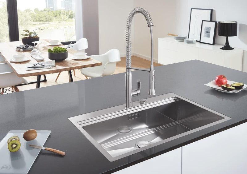 GROHE K7 Küchenarmatur, hoher Auslauf, Profibrause, SuperSteel 32950DC0 Edelstahl Large Rundes Desig