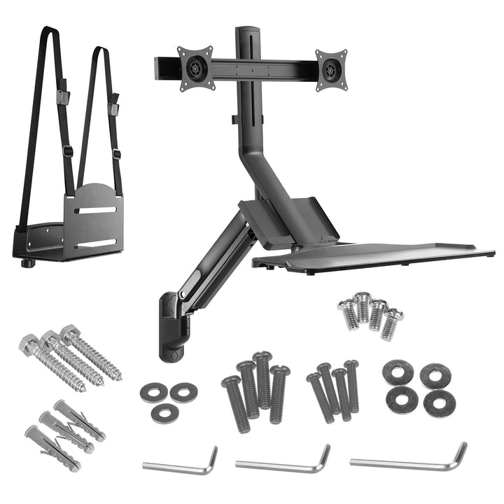 Maclean MC-633 3 in 1 Sitz-Steh-Arbeitsplatz: 2-Fach Monitorhalterung Wandhalterung mit Tastatur-Abl
