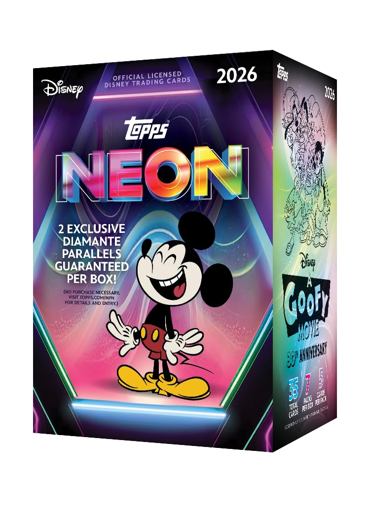 2026 Topps Disney-Neon-Vorteilsbox enthält 35 Karten mit zwei parallelen Basiskarten mit Diamant-Par