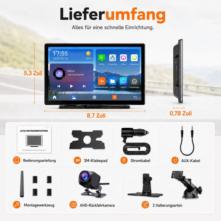 Volam Android Auto Display &amp;Wireless CarPlay Kompatibel mit Net flix/Y0uTube,2026 Aktualisierter Tra