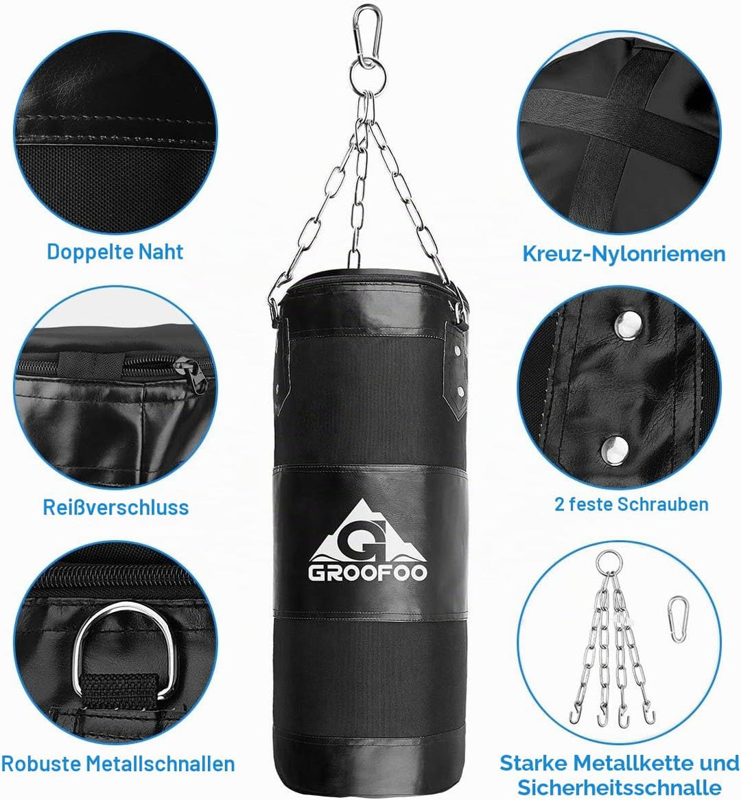 GROOFOO Boxsack Kinder Hochleistungs Oxford Boxsack für Kinder, Jugendliche und Erwachsene, UNGEFÜLL