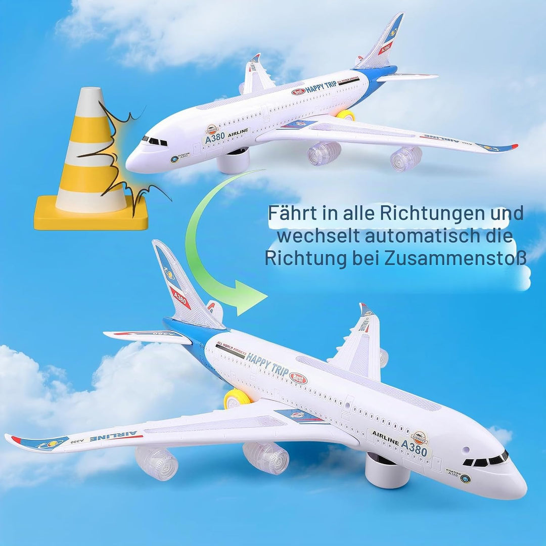 Bump and Go Flugzeugspielzeug – Realistisches Flugzeugmodell mit 4D-Lichtern & Sound – Bewegliches F