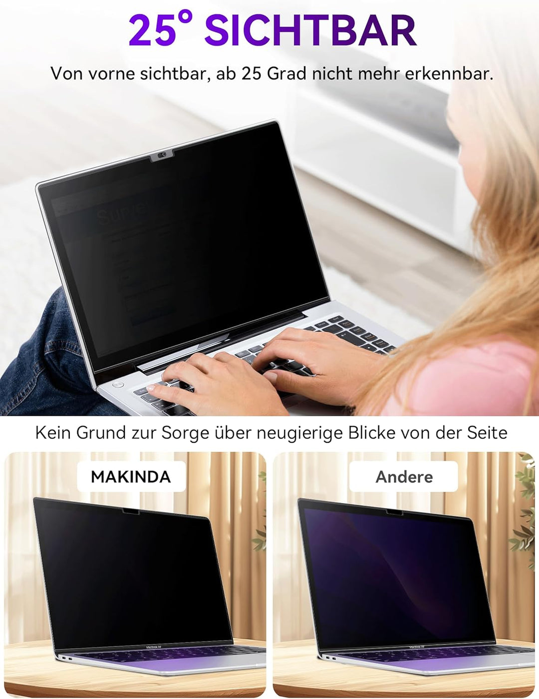Magnetischer Blickschutzfilter für Apple Macbook Air 13.6/13 (2022-2025 M2、M3、M4), Sichtschutzfilte