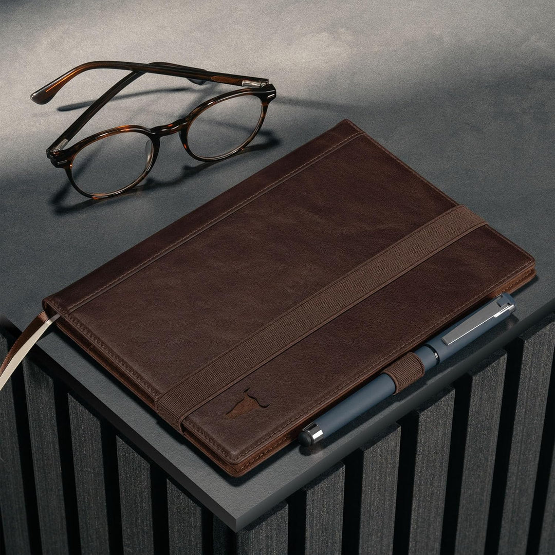 TORRO Echtleder Hardback Notizbuch [Nachfüllbar] [Stiftschlaufe] [Gummiband] [Liniertes Papier] (A5