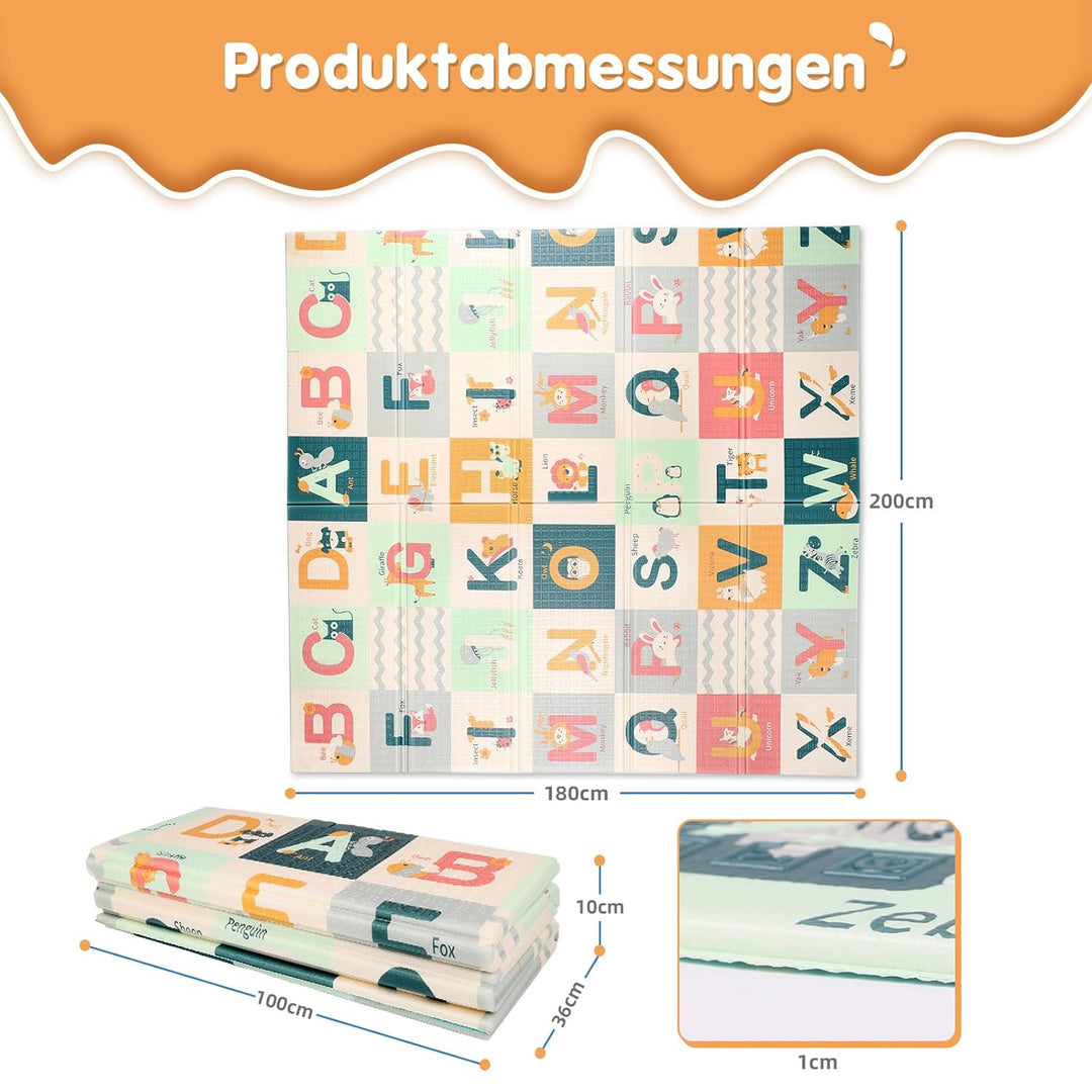 Dripex Krabbelmatte Baby Faltbar 200x180x1 cm Kinder Spielmatte rutschfeste Krabbeldecke Wendbar Gro