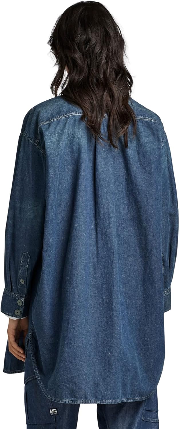G-Star Damen Oversized Flap Pocket Shirt Evergreen S Blau (Antique Faded Scuba Blue D22921-d306-d888