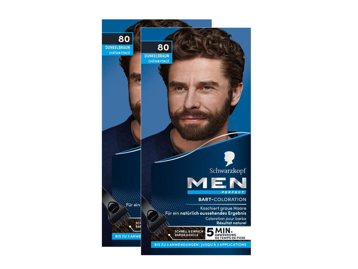 Schwarzkopf Men Perfect Bart-Coloration 80 Natur Schwarz-Braun Stufe 2 (2x 30 ml), Bartfärbemittel z
