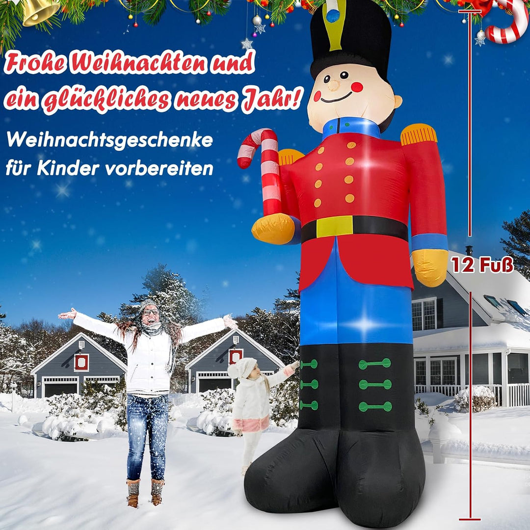 Danxilu 3,6m Aufblasbarer Nussknacker Soldat mit Zuckerstange Weihnachts Dekoration für Draussen Ein