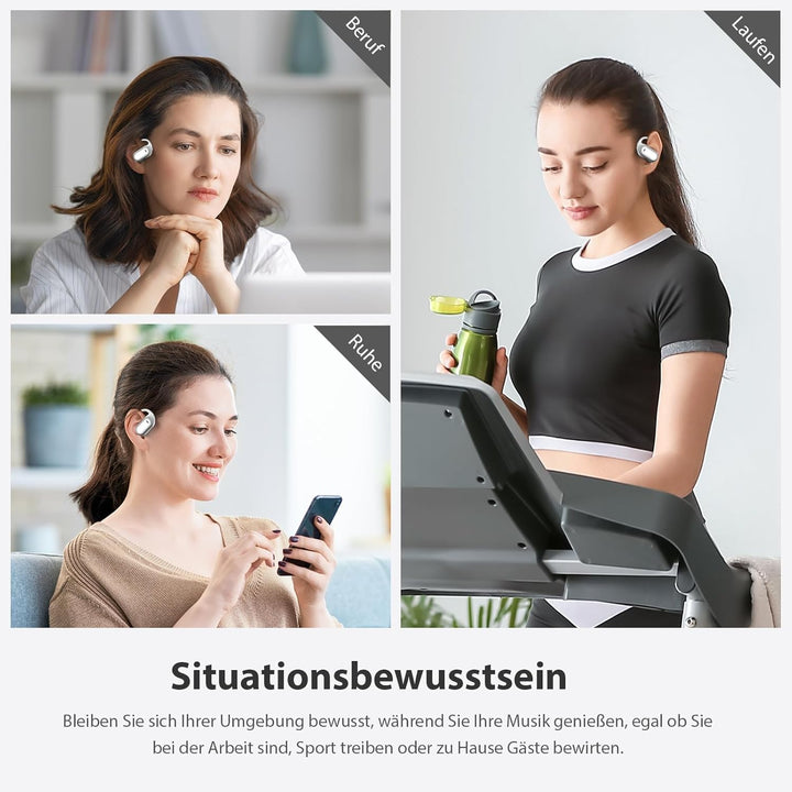 EUQQ Open Ear Kopfhörer 50 Std Kabellos Bluetooth 6.1 HiFi Kopfhörer mit Flexiblem Ohrhaken 4 ENC Mi