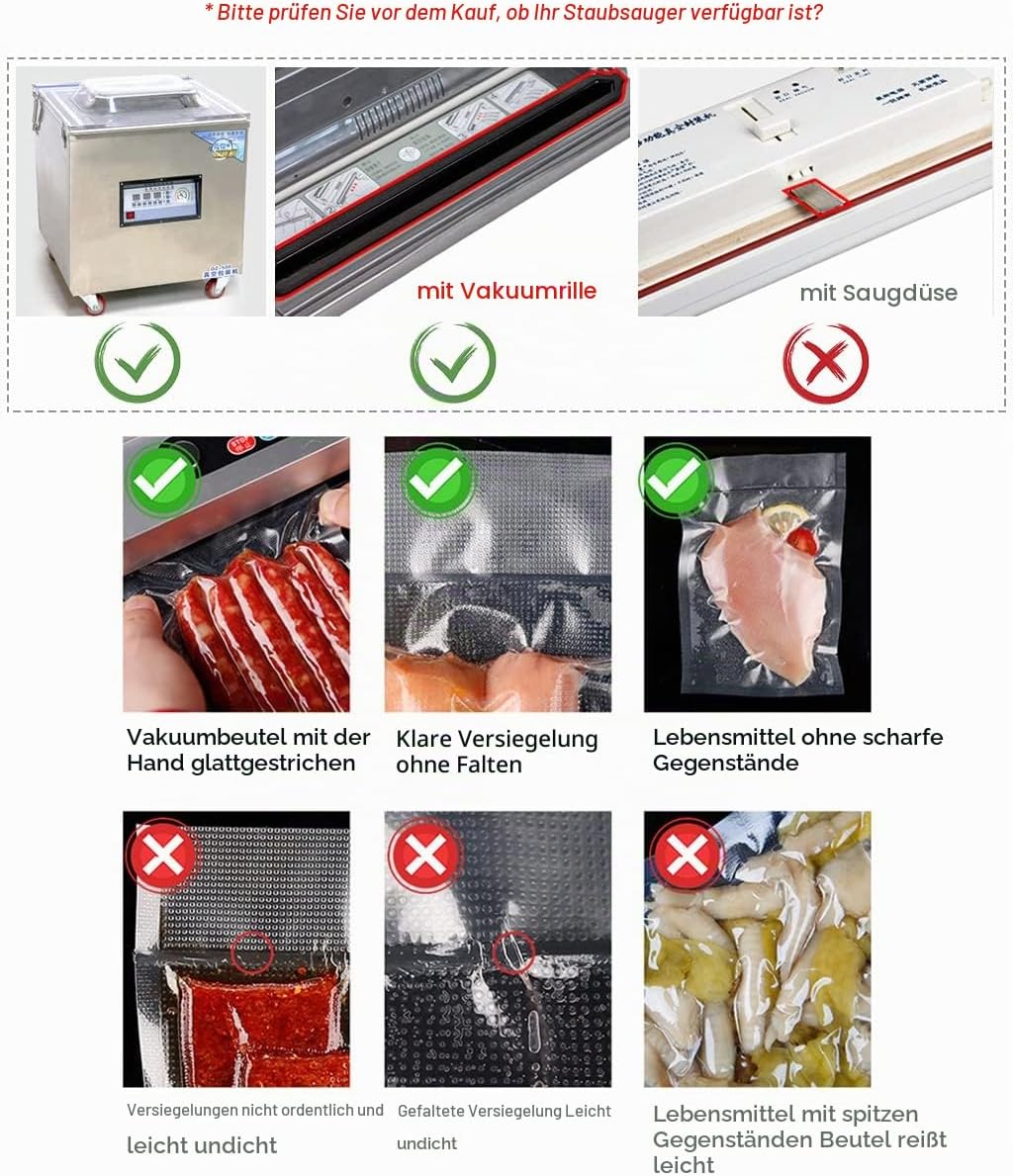 200 Stück Vakuumierbeutel 10x15/15x20/20x25/20x30, Gefrierbeutel, Sous Vide Beutel, BPA-Frei, Eingep