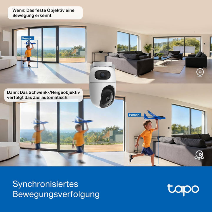 Tapo C245D Dual Kamera Überwachung Innen, 2K Weitwinkel- & Teleobjektiv, 2 Bereiche gleichzeitig übe