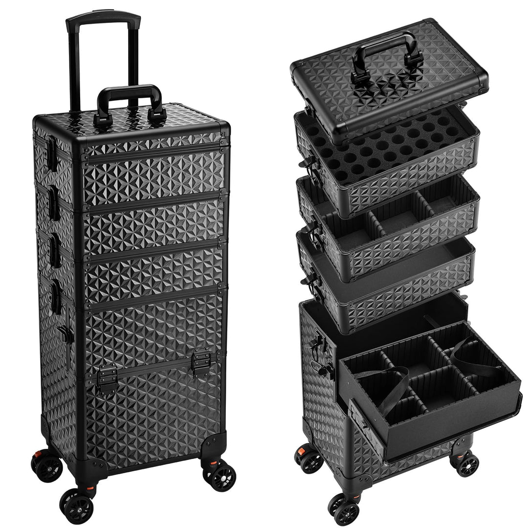 Kosmetik Trolley 5 in 1 Kosmetikkoffer Trolley Make up Koffer Gross Friseurkoffer mit Rollen Schmink