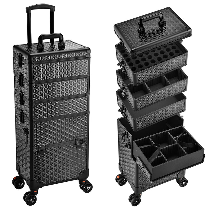 Kosmetik Trolley 5 in 1 Kosmetikkoffer Trolley Make up Koffer Gross Friseurkoffer mit Rollen Schmink