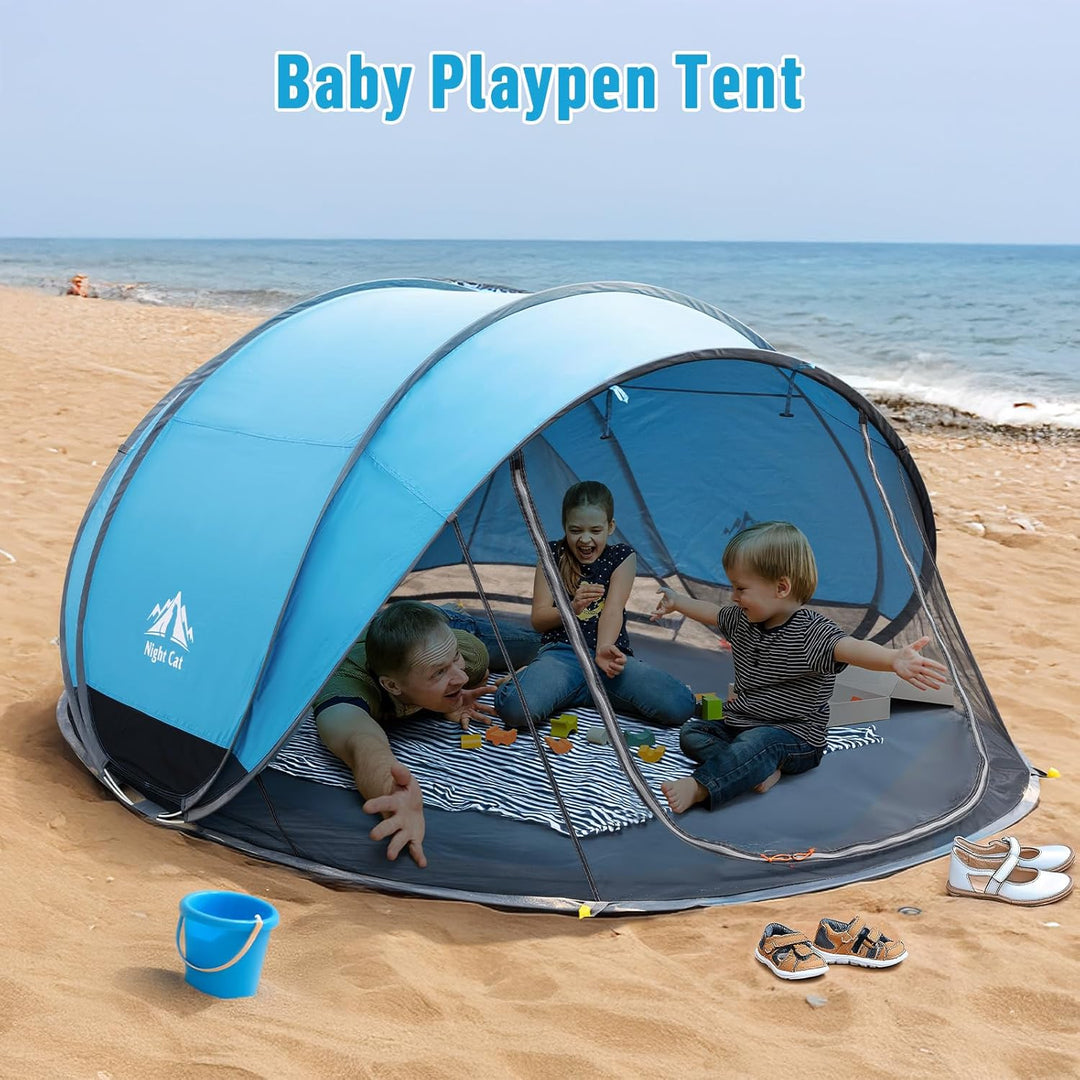 NIght Cat Pop Up Strand Zelt: 3 4 Personen Camping Strandmuschel mit Moskitonetz uv Schutz 50+ Sonne