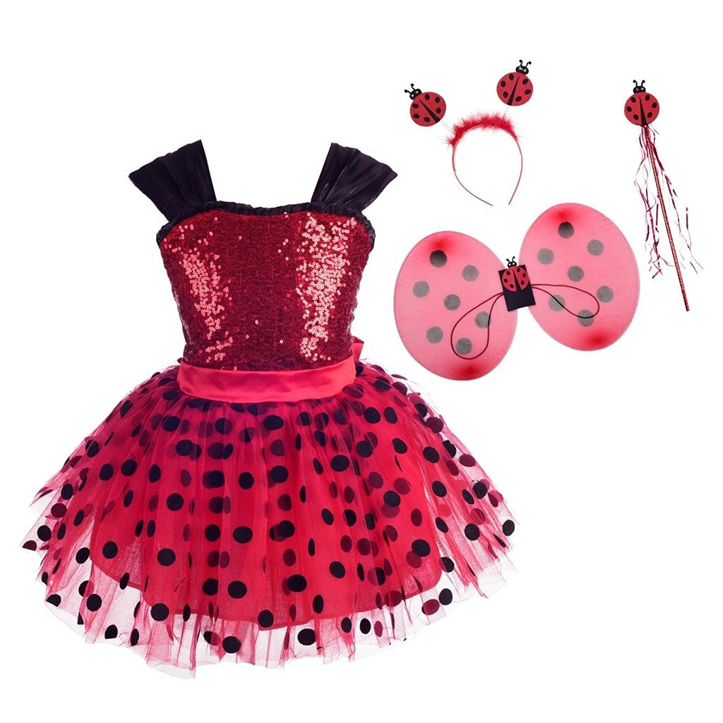 Lito Angels Kinder Mädchen Gepunktetes Heldenmädchen Marienkäfer Polka Dots Tutu Kleid Geburtstagskl