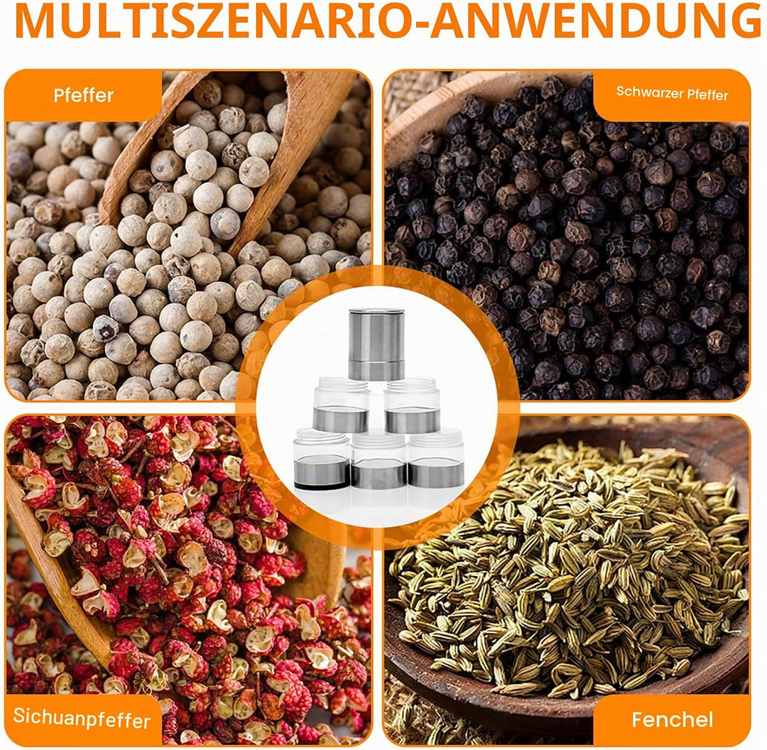 5 in 1 Gewürzstreuer, Gewürzgläser Camping mit Deckel, ABS Mini Gewürzstreuer mit Gewürzmühle, Edels