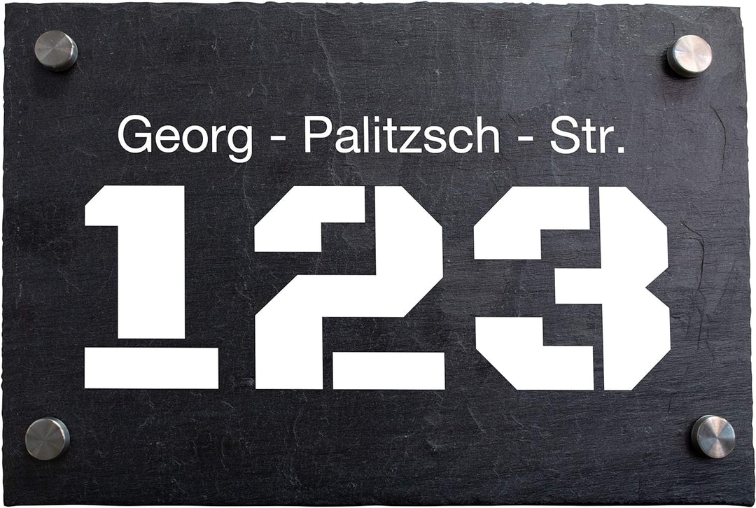 wandmotiv24 Personalisierte Hausnummer Hausnummernschild aus Naturstein Schiefer, auf Schiefertafel