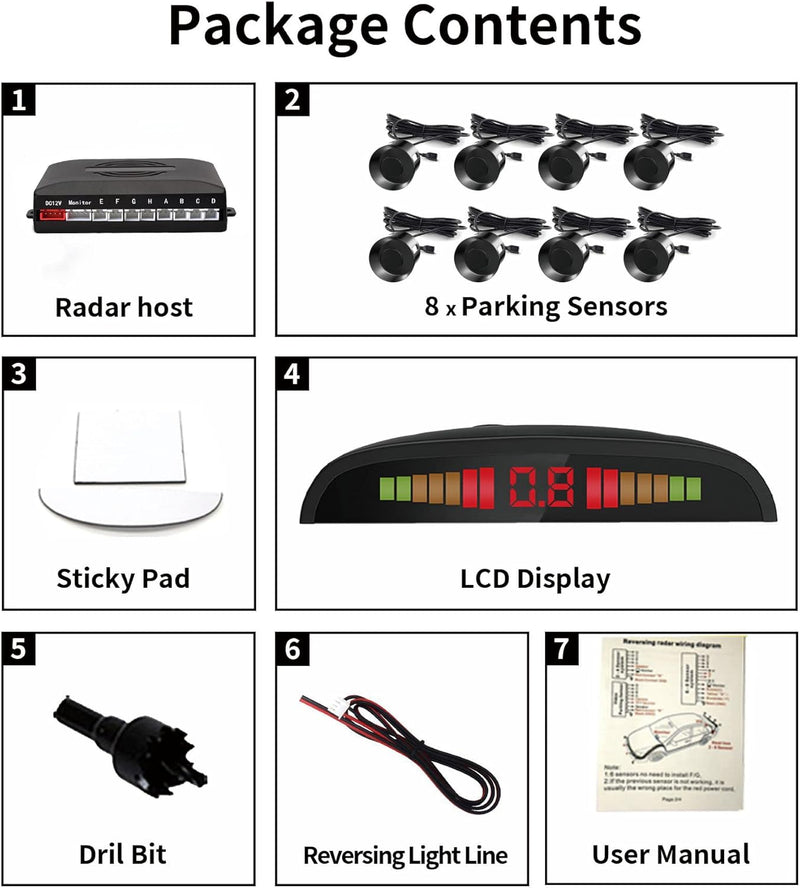 CoCar Auto Rückfahrwarner Einparkhilfe 8 Sensoren Einparkassistent Einparksystem PDC + LED Anzeigen