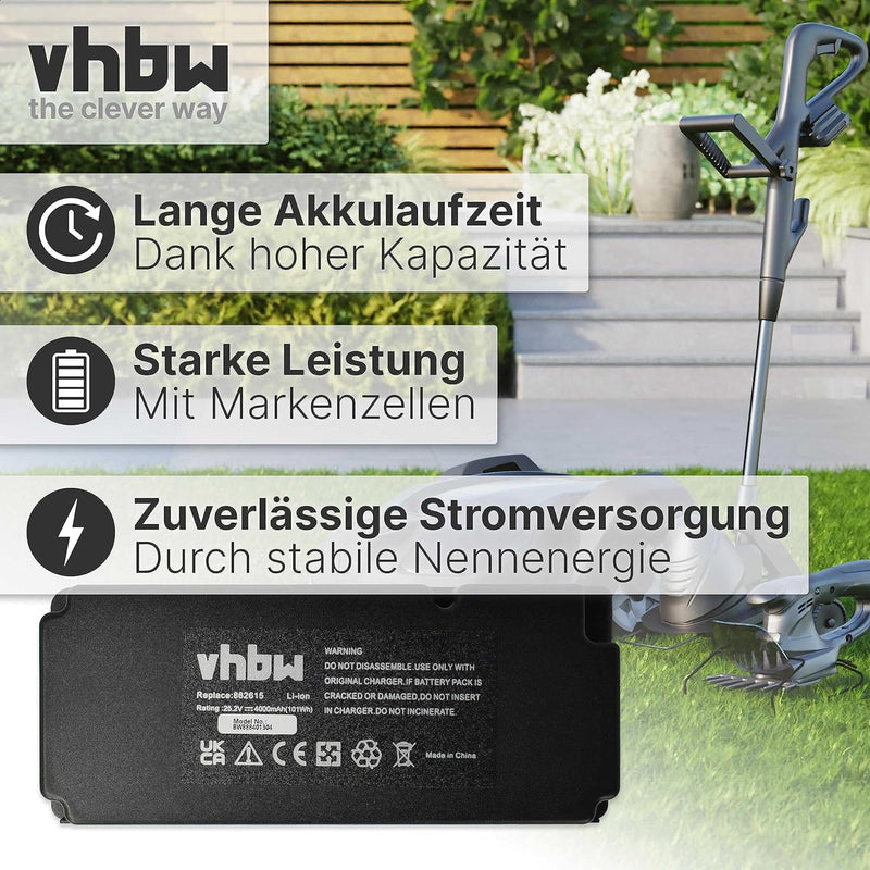 vhbw Akku kompatibel mit Ferrex R800 Easy+ Rasenroboter Rasenmäher (4000mAh, 25,2V, Li-Ion)