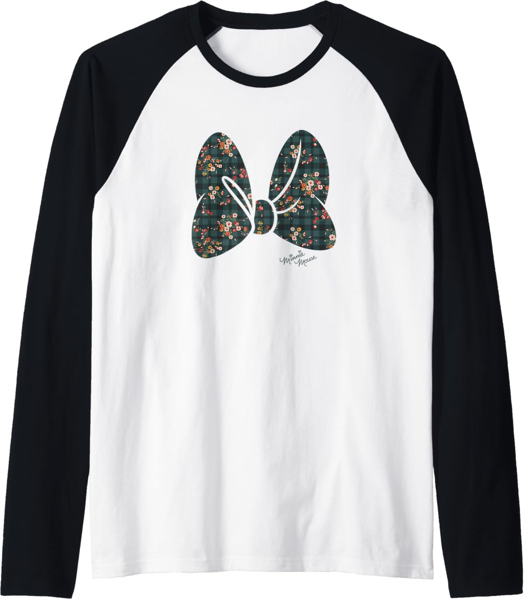 Disney Minnie Mouse Floral Plaid Grosse Schleife Raglan