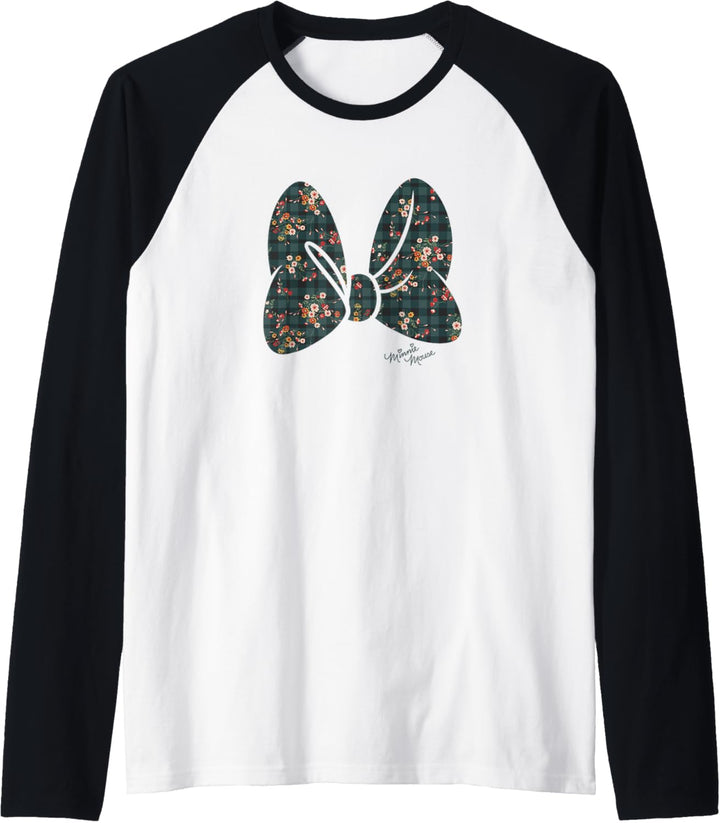 Disney Minnie Mouse Floral Plaid Grosse Schleife Raglan