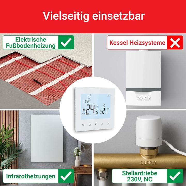 Elektrobock PT740W-EI Raumthermostat mit WiFi | Smartes Thermostat für Fussbodenheizung & Elektrohei