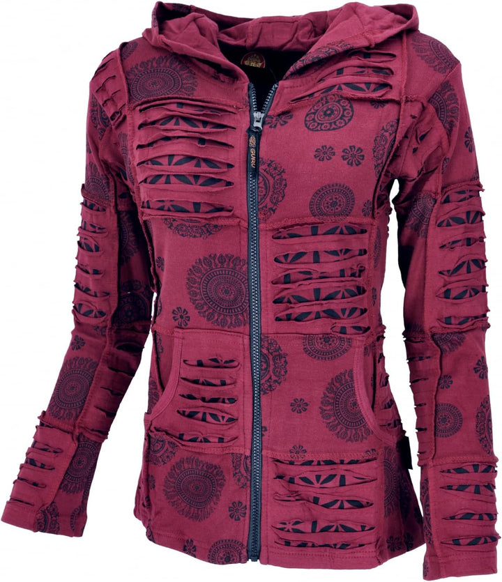 GURU SHOP Goa Patchwork Jacke, Kapuzenjacke, Damen, Baumwolle 38 Bordeaux, 38 Bordeaux