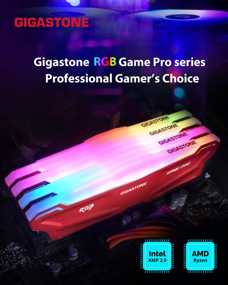 [ RGB DDR4 RAM ] Gigastone Red RGB Game PRO Desktop RAM 32GB (2x16GB) DDR4 Ram 32GB DDR4-3200 MHz PC