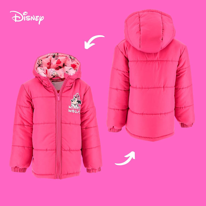 Disney Minnie Mouse Mantel für Mädchen, Warme und Weich Gepolsterte Jacke, Kapuzenmantel für Mädchen
