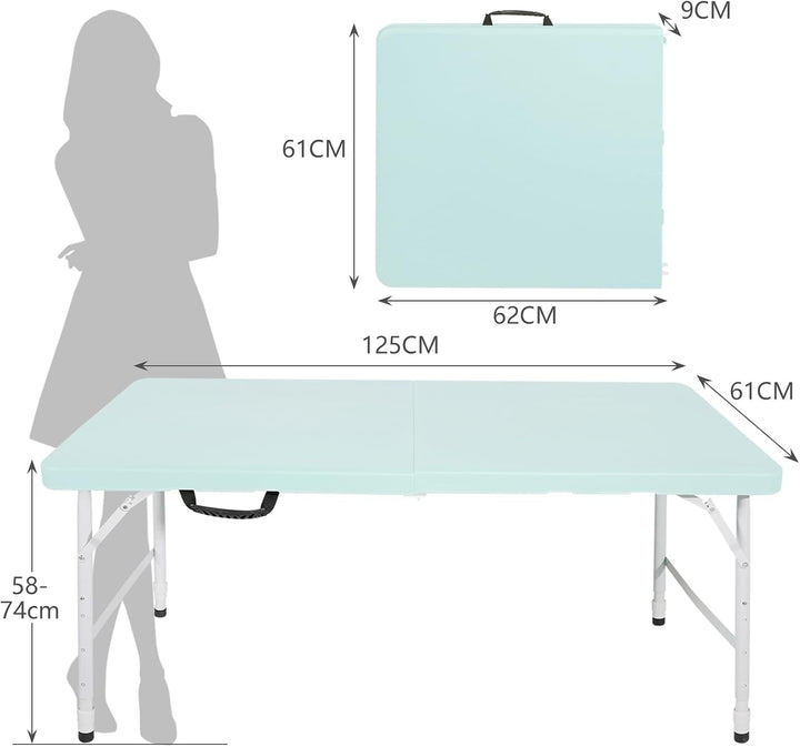 Anself 125cm Portable Heavy Duty Folding Table with Handle, Adjustable Height Foldable Table, Multi-
