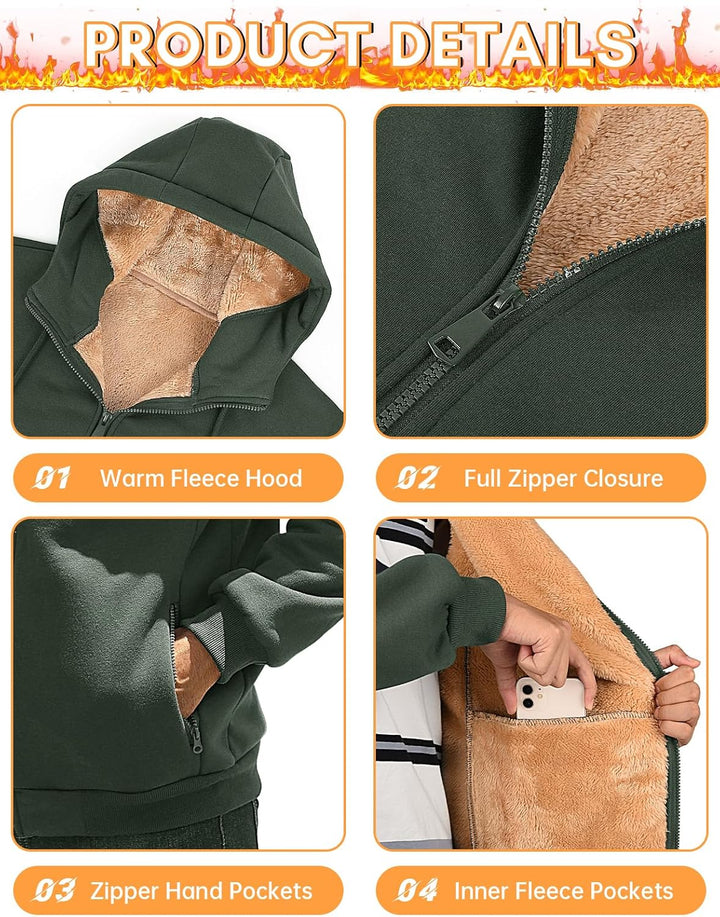 Xnova Sweatjacke Herren Fleecejacke Kapuzenpullover Zipper Hoodie Casual Bequemes und Warmes Übergan
