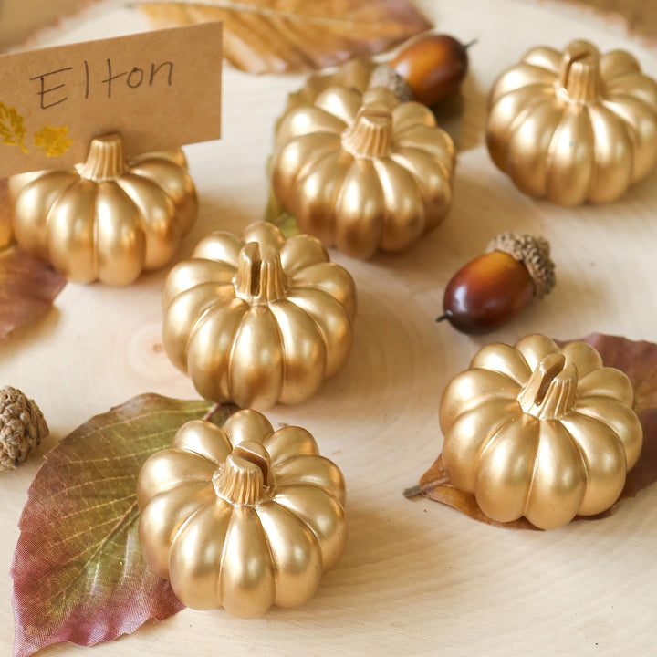 Kate Aspen Fall Decor Mini Gold Kürbis Tischkartenhalter (Set mit 6 Stück), Gedecke, perfekt für Tha