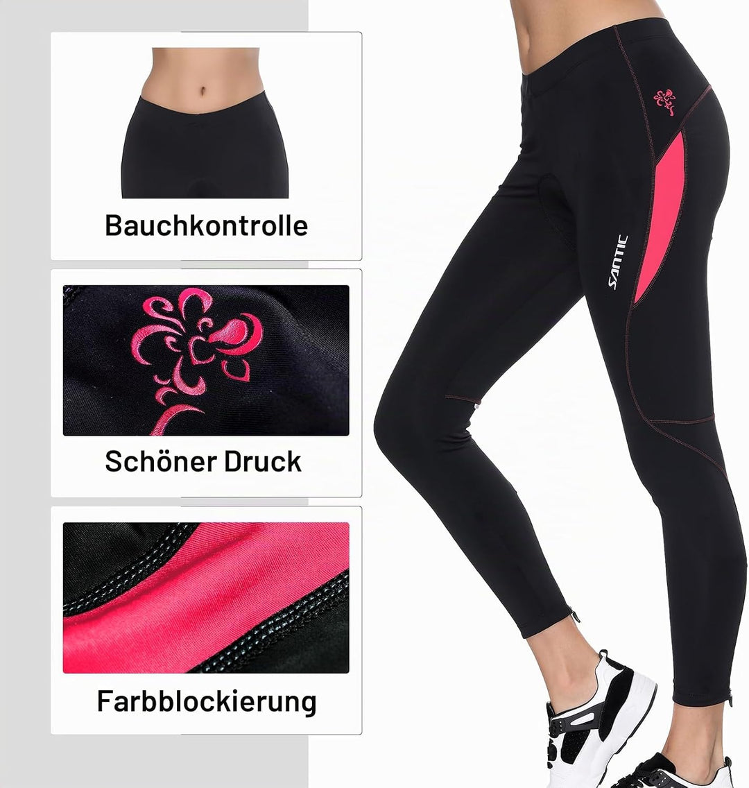 Santic Fahrradhose Damen Lang mit 4D Sitzpolster Atmungsaktive Dehnbare Radlerhose für Moutainbike L