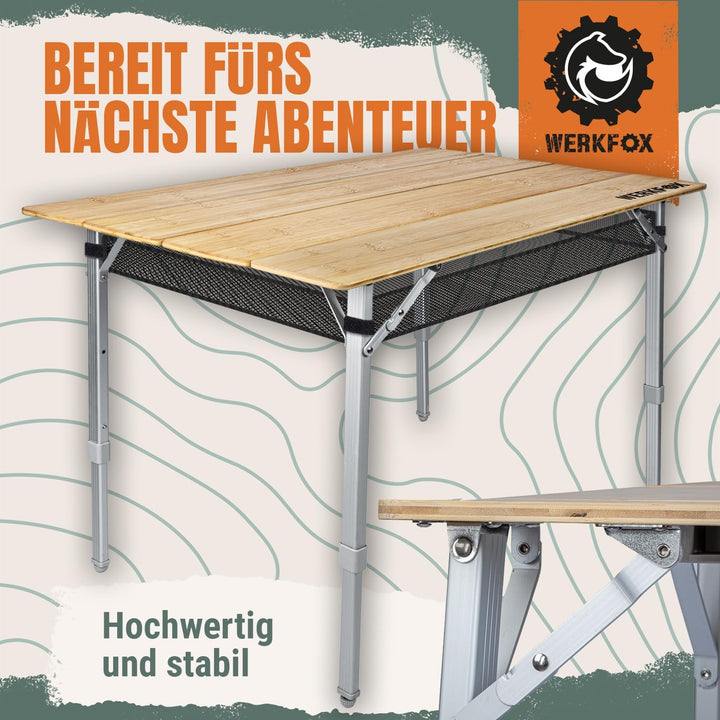 Bambus Klappbarer Camping Tisch; Höhenverstellbarer Klapptisch für Garten; Outdoor Beistelltisch Fal