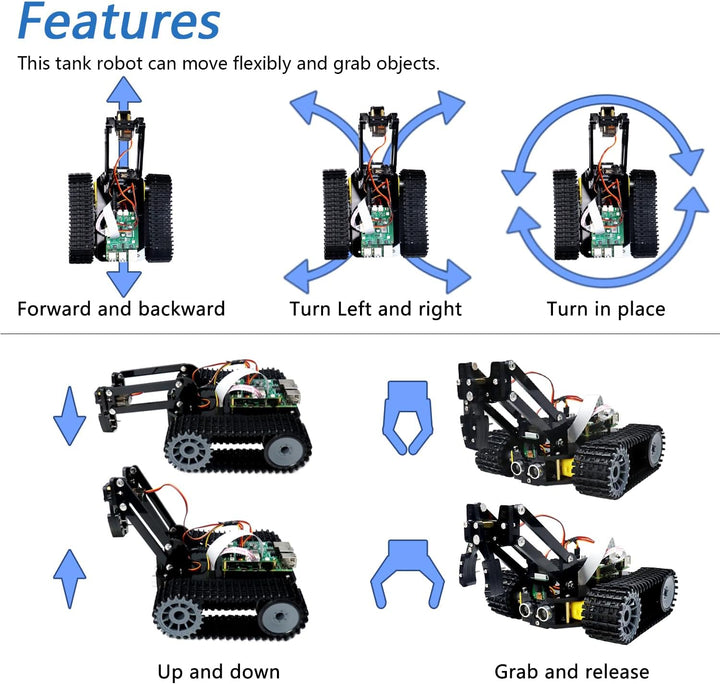 Freenove Tank Robot Kit for Raspberry Pi 4 B 3 B+ B A+, Crawler Chassis, Grab Objects, Ball Tracing,