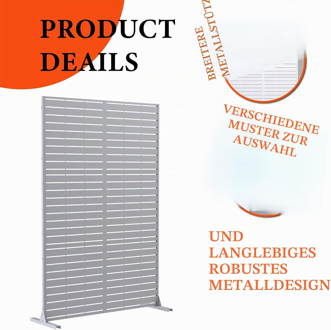 Paravent Outdoor, 120x180cm Freistehender Sichtschutz aus Stahl, Windschutz für Terrasse und Garten,