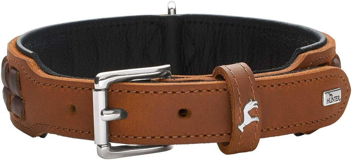 HUNTER EL PASO Hundehalsband, Leder, geschmeidig, geflochten, 50 (S-M), cognac/schwarz 50 (S-M) cogn