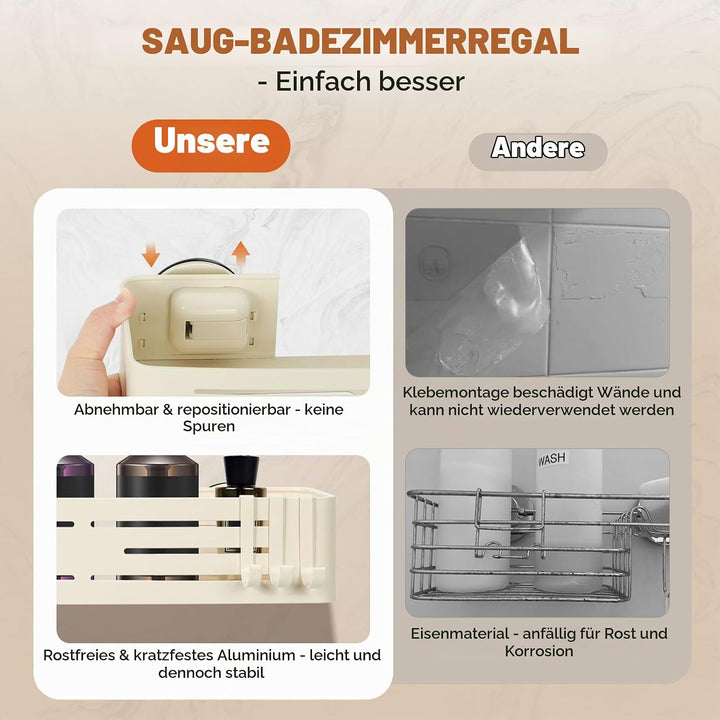Lekesky Duschablage Ohne Bohren mit Handtuchhalter, Starke Saugnäpfe, Rostfreies Aluminium Badezimme