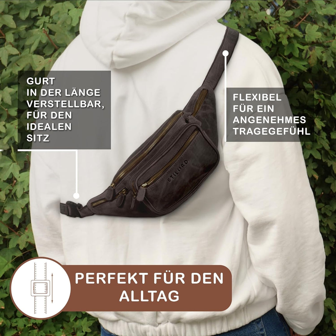STILORD 'Caspar' Gürteltasche Leder Gross Vintage Bauchtasche für Herren Damen Kinder Hüfttasche Mod