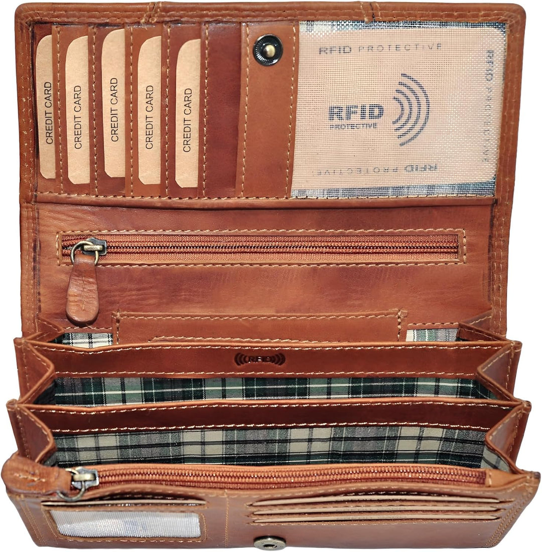 Benthill Portemonnaie Damen Leder - Hochwertige weiche Vintage Echtleder Damen Geldbörse mit RFID Sc